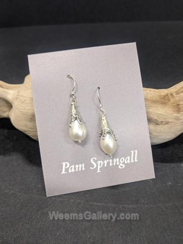 White Pearl Snowdrops Earrings by Pam Springall