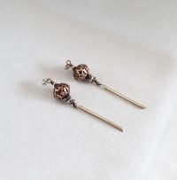 Copper Bead and Sterling Silver Vertical Dangle-post earrings by Barbara Shewnack