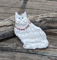 White Fluffy Cat with Rhinestones by Lisa Mondy