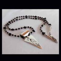 SS Pierced Feather with Cuff Pendant on Black Onyx & SS Versa NK by Barbara Shewnack