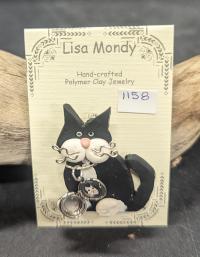 Black & White cat w locket Pin by Lisa Mondy