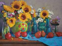 Sunflower and Red Pears by Sarah Blumenschein