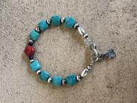 Red Coral/Turquoise Bracelet by Myra Gadson
