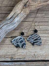 Recycled sawdust, black/gray animal print Earrings by Judy Jaeger