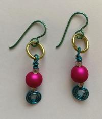 Earrings pink ball by Carolyn Henderson