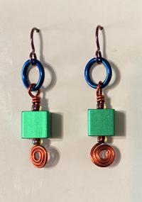 Green Cube Earrings by Carolyn Henderson