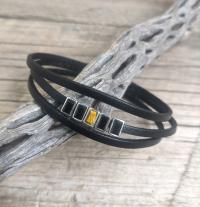 Tiger Eye and Onyx Leather Bracelet by Cliff Sprague