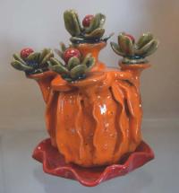 Cactus Orange w/5 Flowers by Lenora Martinez