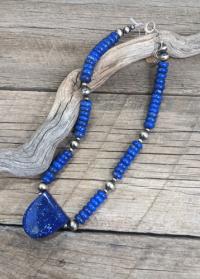 Necklace: lapis pendant & rondelle by Myra Gadson