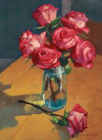Red Cottage Roses with Gold by Sarah Blumenschein