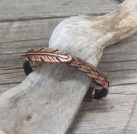 Braided Leather Bracelet w/Copper Feather by Lu Heater