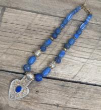 Afghan carved lapis beads Necklace by Judy Jaeger